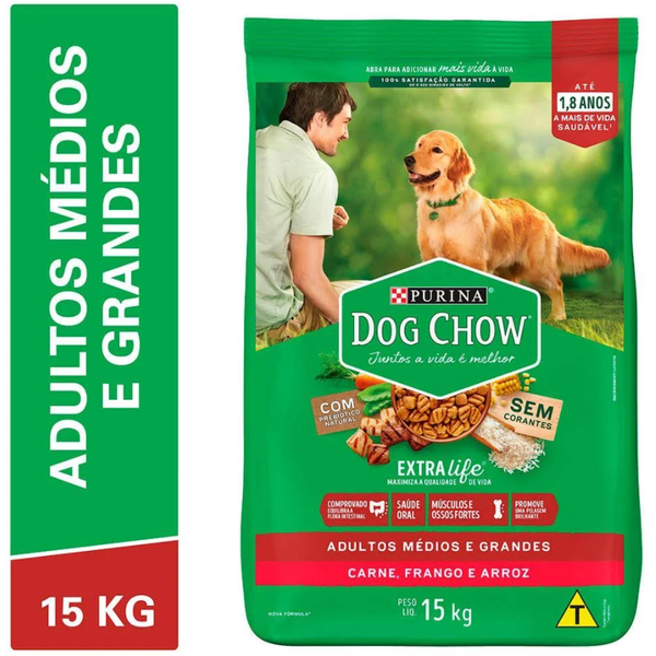 Dog Chow Carne, Frango, Arroz 15kg